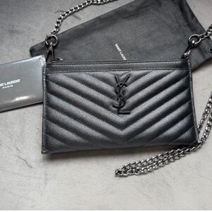 Saint Laurent Black Chevron Clutch Crossbody Bag